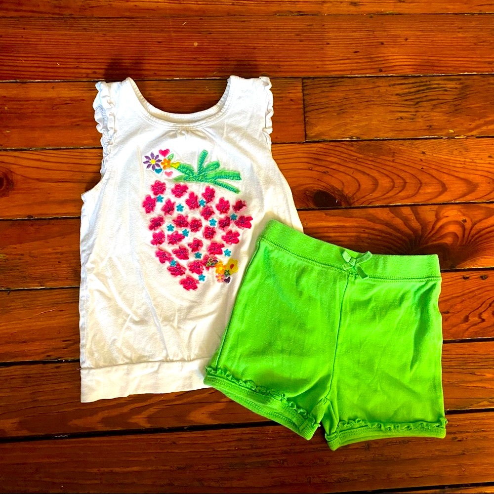 Children’s Place Matching Outfit Size 4T Strawberry Floral Tank green shorts